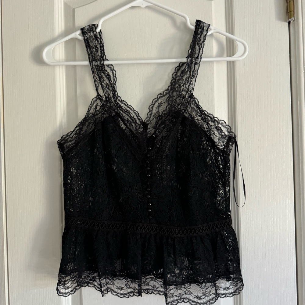 Black lace see through blouse